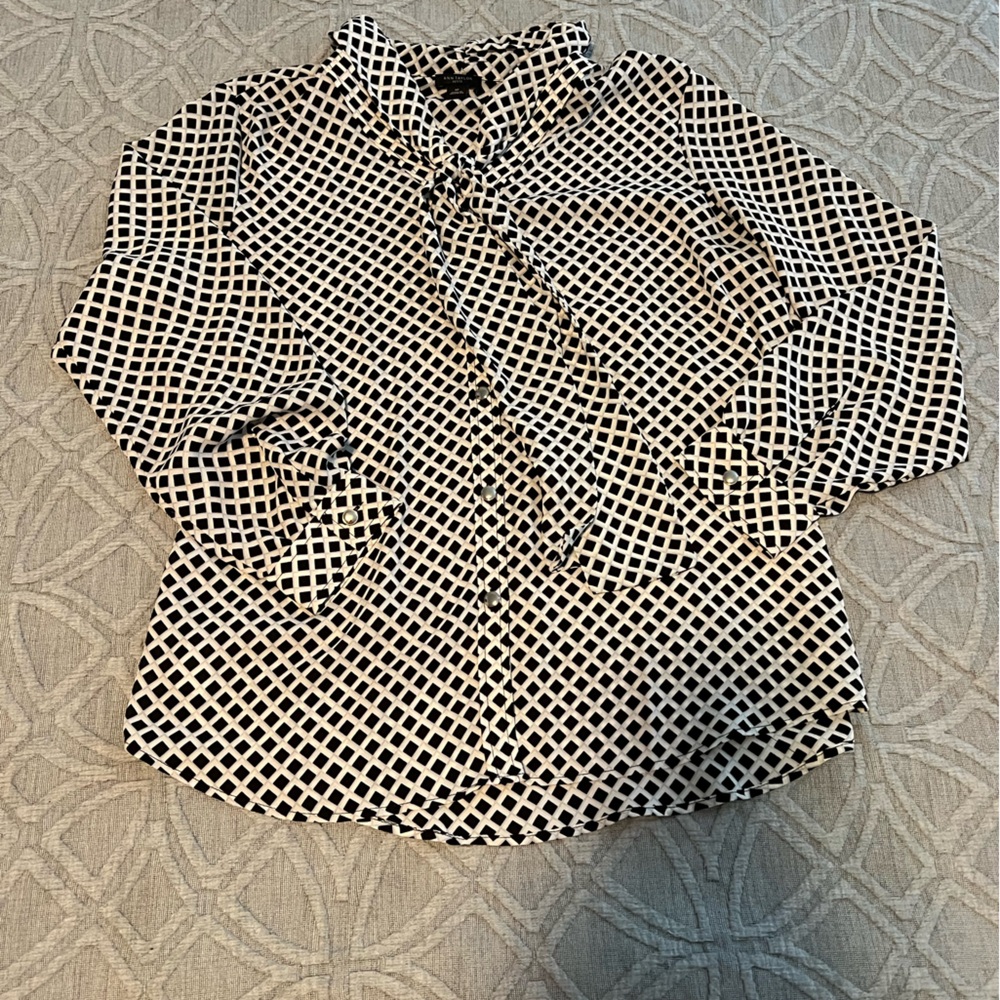 Ann Taylor blouse with neck tie and gold button detail MP